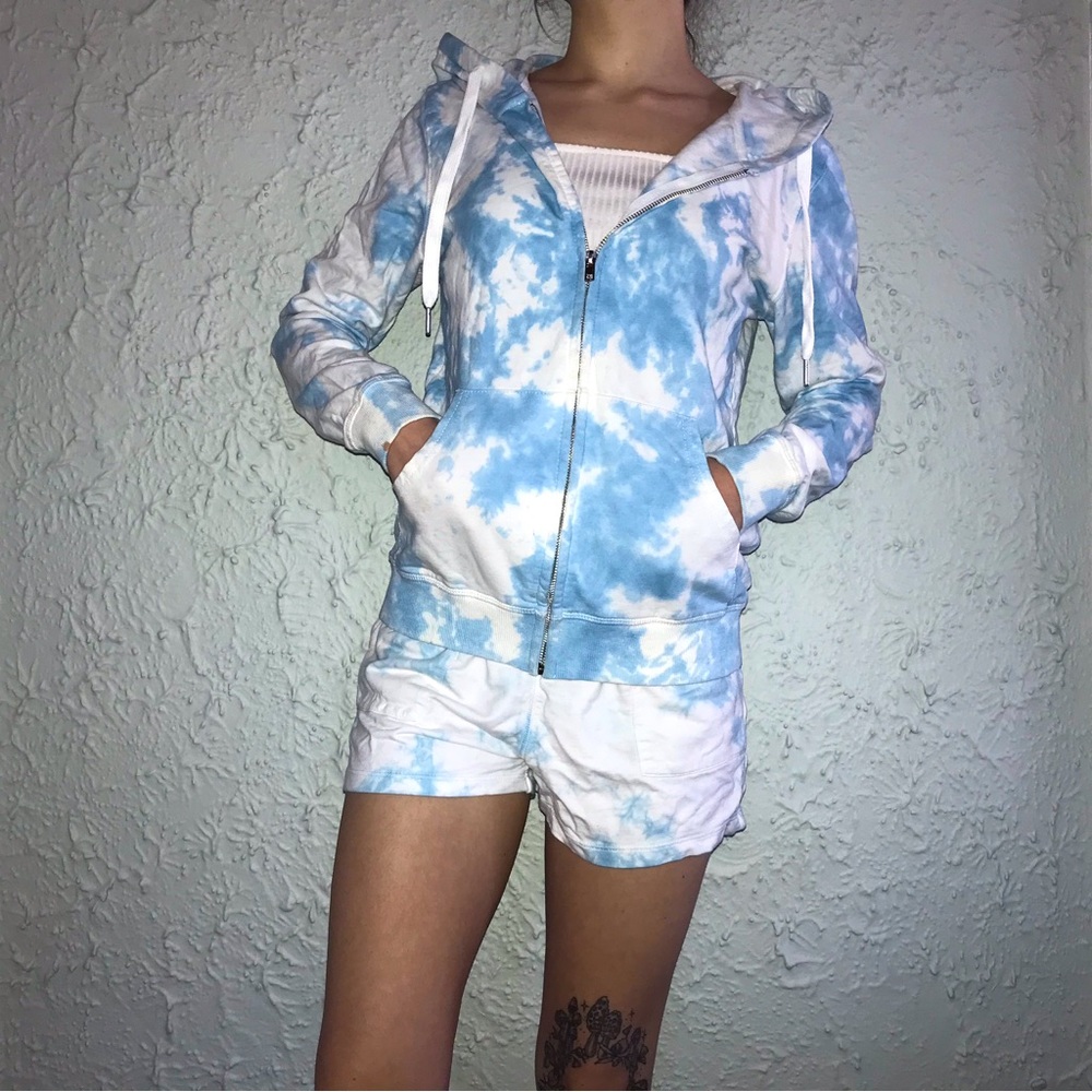 BEACH BREAK Blue & White Tie-Dye Hoodie Zip-Up Jacket